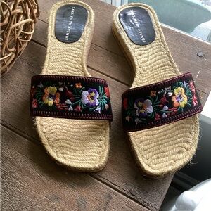 Saks Fifth Avenue Black Espadrille Shoes with Floral Accents